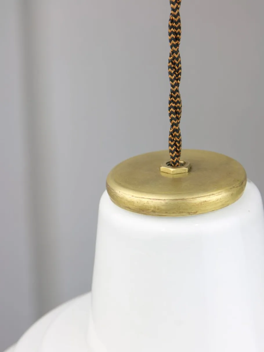 New Pamono Mid-Century Italian Brass and Opaline Pendant Lamp