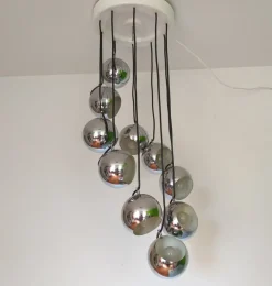 Clearance Pamono Mid-Century Italian Chrome Cascade Chandelier by Guzzini for Meblo, 1970s