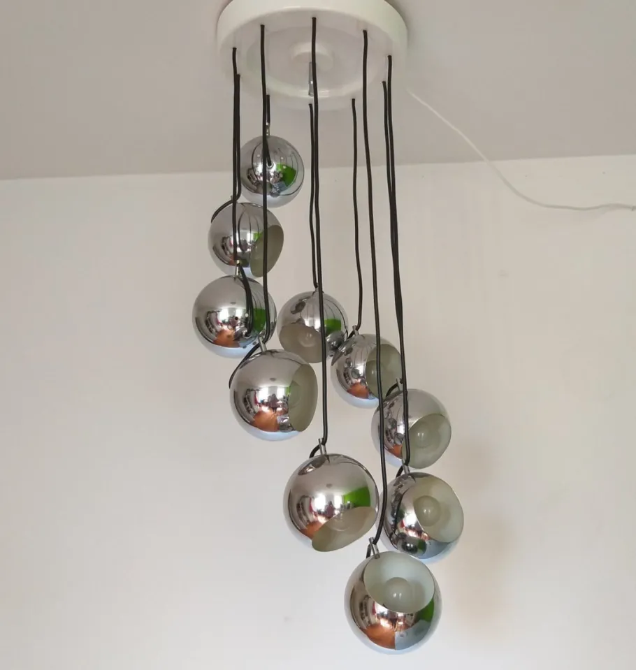 Clearance Pamono Mid-Century Italian Chrome Cascade Chandelier by Guzzini for Meblo, 1970s