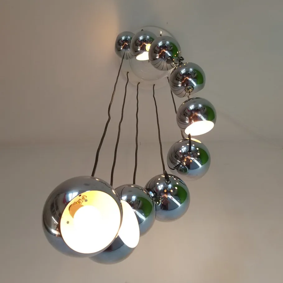 Clearance Pamono Mid-Century Italian Chrome Cascade Chandelier by Guzzini for Meblo, 1970s