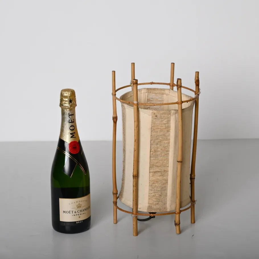Discount Pamono Mid-Century Italian Cotton, Bamboo and Rattan Table Lamp by Louis Sognot, 1950s