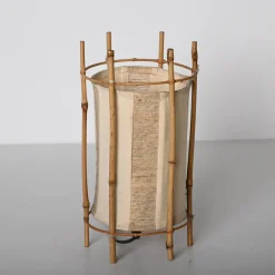 Discount Pamono Mid-Century Italian Cotton, Bamboo and Rattan Table Lamp by Louis Sognot, 1950s