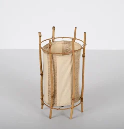 Discount Pamono Mid-Century Italian Cotton, Bamboo and Rattan Table Lamp by Louis Sognot, 1950s