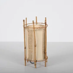 Discount Pamono Mid-Century Italian Cotton, Bamboo and Rattan Table Lamp by Louis Sognot, 1950s