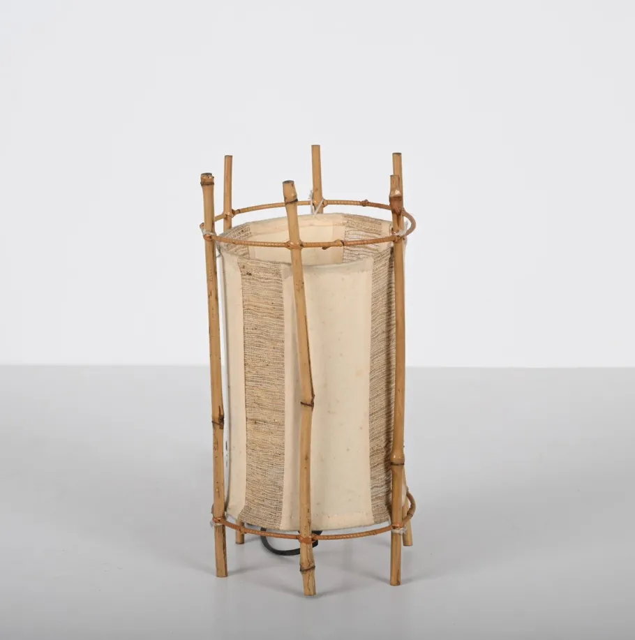 Discount Pamono Mid-Century Italian Cotton, Bamboo and Rattan Table Lamp by Louis Sognot, 1950s