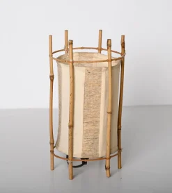Discount Pamono Mid-Century Italian Cotton, Bamboo and Rattan Table Lamp by Louis Sognot, 1950s