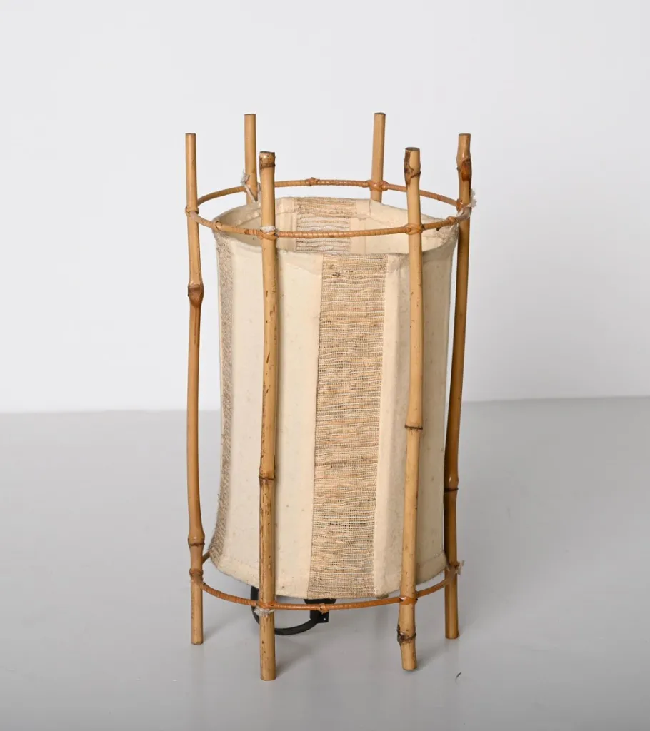 Discount Pamono Mid-Century Italian Cotton, Bamboo and Rattan Table Lamp by Louis Sognot, 1950s