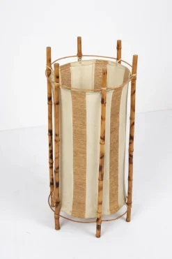 Pamono Mid-Century Italian Cotton, Bamboo & Rattan Floor Lamp by Louis Sognot, 1950s