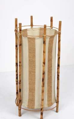 Pamono Mid-Century Italian Cotton, Bamboo & Rattan Floor Lamp by Louis Sognot, 1950s