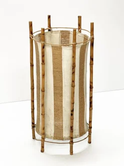 Pamono Mid-Century Italian Cotton, Bamboo & Rattan Floor Lamp by Louis Sognot, 1950s
