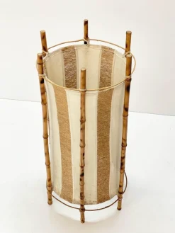 Pamono Mid-Century Italian Cotton, Bamboo & Rattan Floor Lamp by Louis Sognot, 1950s