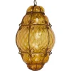 Sale Pamono Mid-Century Italian Handblown Murano Amber Glass Cage Pendant Light from Seguso, 1940s