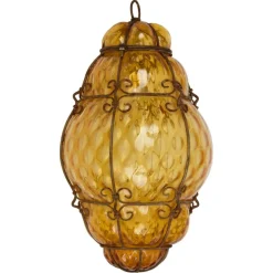 Sale Pamono Mid-Century Italian Handblown Murano Amber Glass Cage Pendant Light from Seguso, 1940s