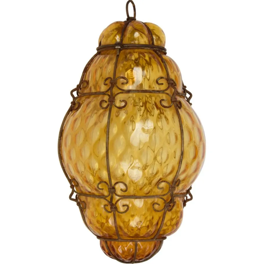 Sale Pamono Mid-Century Italian Handblown Murano Amber Glass Cage Pendant Light from Seguso, 1940s