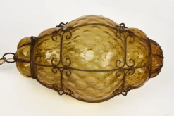 Sale Pamono Mid-Century Italian Handblown Murano Amber Glass Cage Pendant Light from Seguso, 1940s