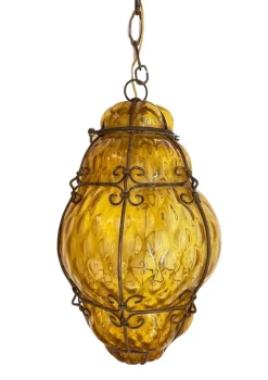 Sale Pamono Mid-Century Italian Handblown Murano Amber Glass Cage Pendant Light from Seguso, 1940s