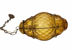Sale Pamono Mid-Century Italian Handblown Murano Amber Glass Cage Pendant Light from Seguso, 1940s