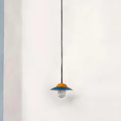 Clearance Pamono Mid-Century Italian Industrial Metal Colored Chandelier by Palazzoli, 1950s