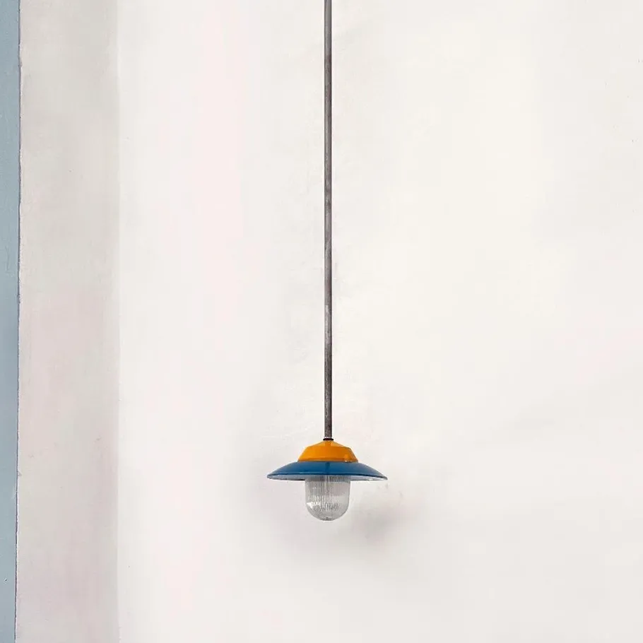 Clearance Pamono Mid-Century Italian Industrial Metal Colored Chandelier by Palazzoli, 1950s