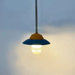 Clearance Pamono Mid-Century Italian Industrial Metal Colored Chandelier by Palazzoli, 1950s