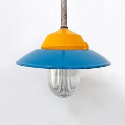 Clearance Pamono Mid-Century Italian Industrial Metal Colored Chandelier by Palazzoli, 1950s