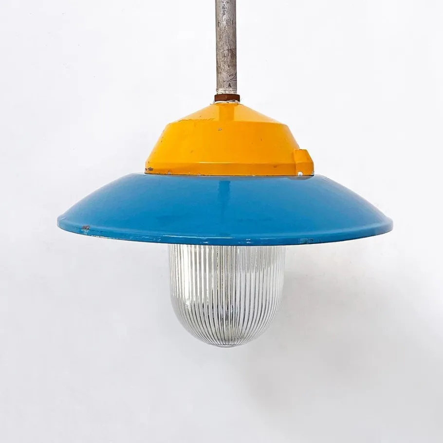 Clearance Pamono Mid-Century Italian Industrial Metal Colored Chandelier by Palazzoli, 1950s