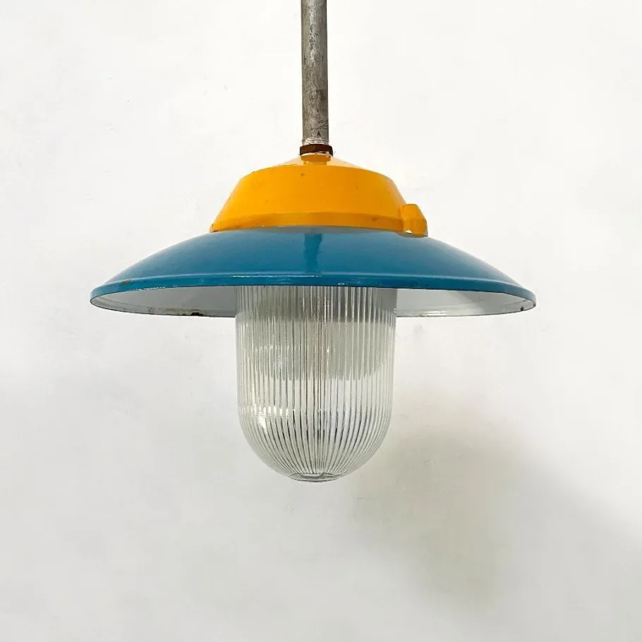 Clearance Pamono Mid-Century Italian Industrial Metal Colored Chandelier by Palazzoli, 1950s