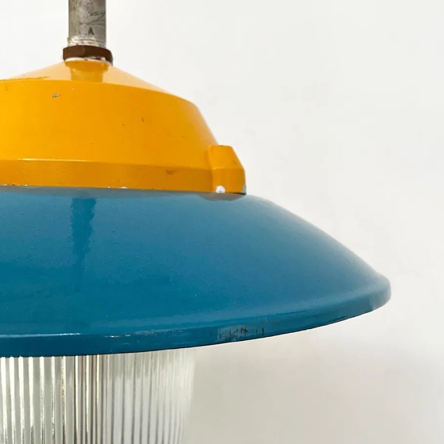 Clearance Pamono Mid-Century Italian Industrial Metal Colored Chandelier by Palazzoli, 1950s