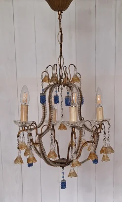 Clearance Pamono Mid-Century Italian 4-Light Chandelier with Colored Glass Hangings, 1950s