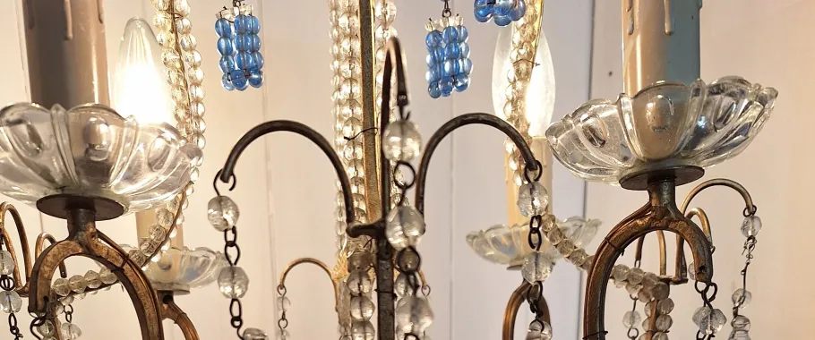 Clearance Pamono Mid-Century Italian 4-Light Chandelier with Colored Glass Hangings, 1950s