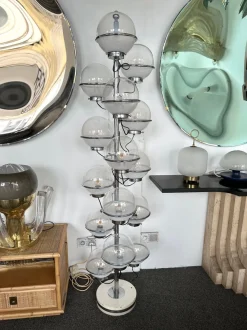 Clearance Pamono Mid-Century Italian Modern Metal and White Smoke Glass Globe Floor Lamp attributed to Candle, 1970s