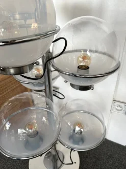 Clearance Pamono Mid-Century Italian Modern Metal and White Smoke Glass Globe Floor Lamp attributed to Candle, 1970s