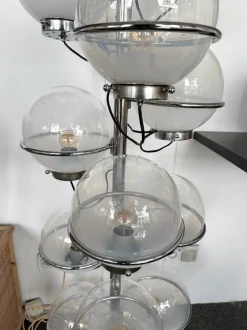 Clearance Pamono Mid-Century Italian Modern Metal and White Smoke Glass Globe Floor Lamp attributed to Candle, 1970s