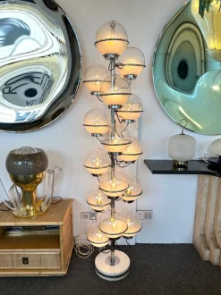 Clearance Pamono Mid-Century Italian Modern Metal and White Smoke Glass Globe Floor Lamp attributed to Candle, 1970s