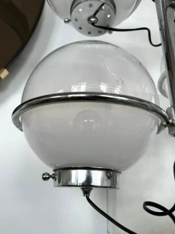 Clearance Pamono Mid-Century Italian Modern Metal and White Smoke Glass Globe Floor Lamp attributed to Candle, 1970s