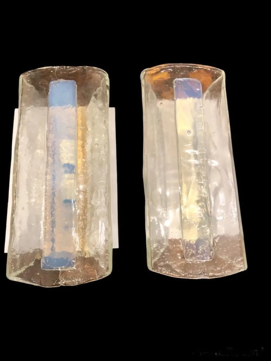 New Pamono Mid-Century Italian Modern Murano Art Glass Wall Sconces from Mazzega, Italy, 1970, Set of 2