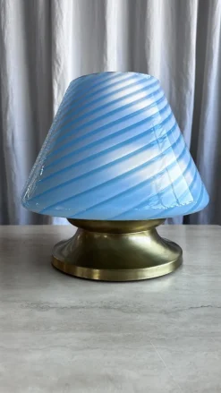Best Pamono Mid-Century Italian Murano Glass Swirl Mushroom Table Lamp with Brass Base, 1970s