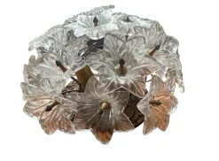 New Pamono Mid-Century Italian Murano Glass and Brass Wall or Ceiling Lights attributed to Venini for Maestri di Murano, 1960s, Set of 2