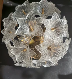 New Pamono Mid-Century Italian Murano Glass and Brass Wall or Ceiling Lights attributed to Venini for Maestri di Murano, 1960s, Set of 2