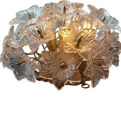 New Pamono Mid-Century Italian Murano Glass and Brass Wall or Ceiling Lights attributed to Venini for Maestri di Murano, 1960s, Set of 2