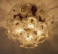 New Pamono Mid-Century Italian Murano Glass and Brass Wall or Ceiling Lights attributed to Venini for Maestri di Murano, 1960s, Set of 2