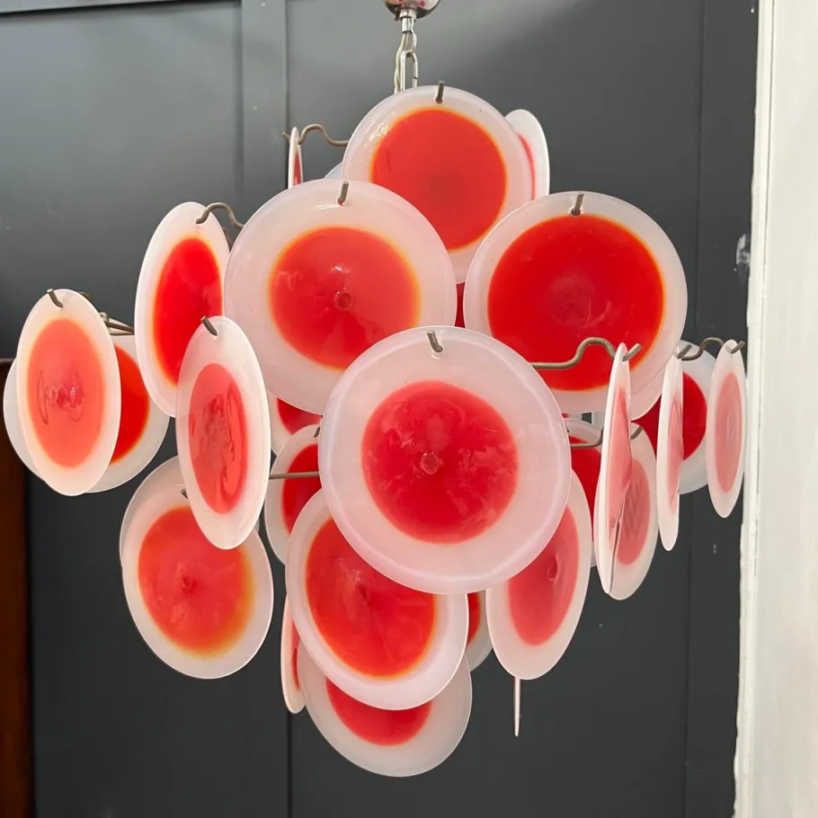 Best Pamono Mid-Century Italian Murano Glass Disc Chandelier, 1960s