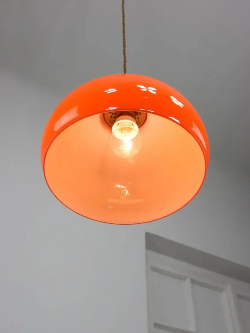 Clearance Pamono Mid-Century Italian Orange Glass and Brass Pendant Lamp
