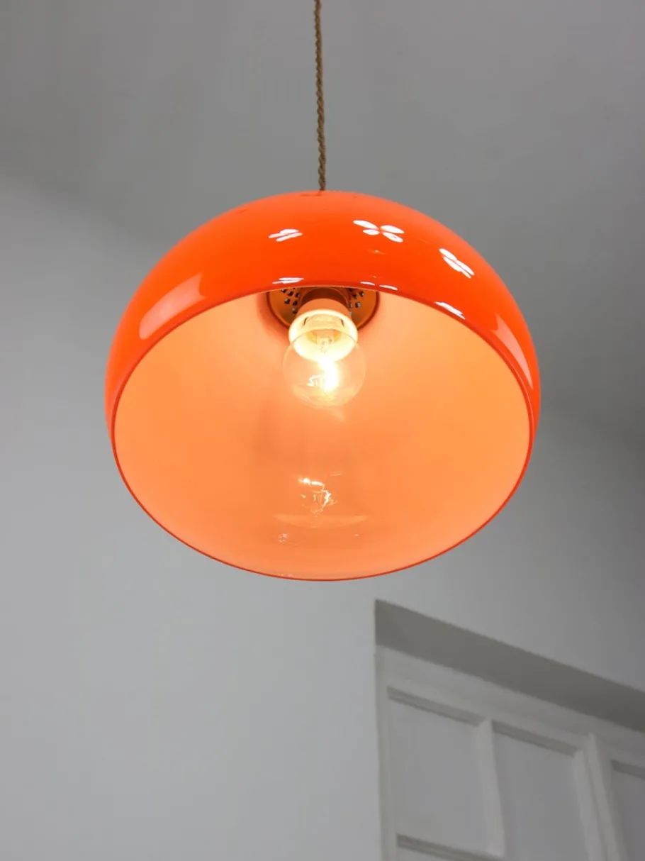 Clearance Pamono Mid-Century Italian Orange Glass and Brass Pendant Lamp