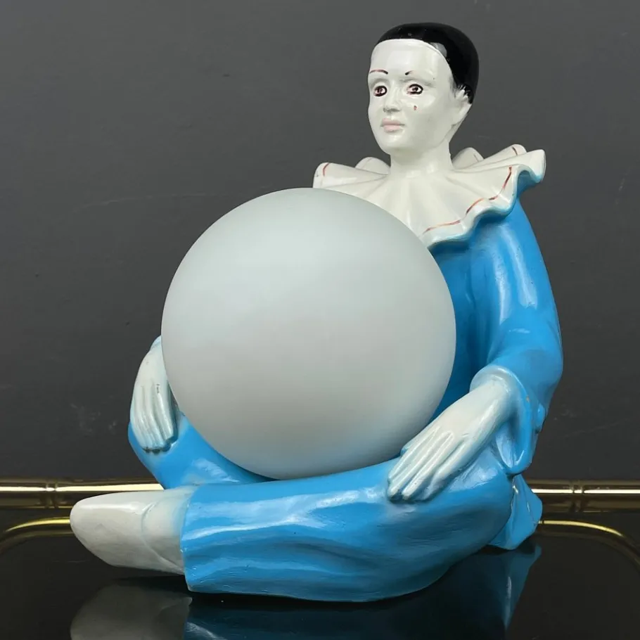 Outlet Pamono Mid-Century Italian Pierrot Table Lamp in Blue Ceramic, 1960s