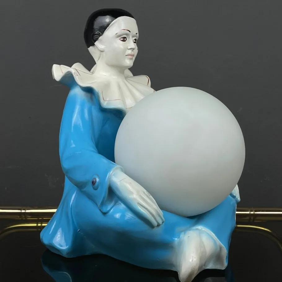 Outlet Pamono Mid-Century Italian Pierrot Table Lamp in Blue Ceramic, 1960s