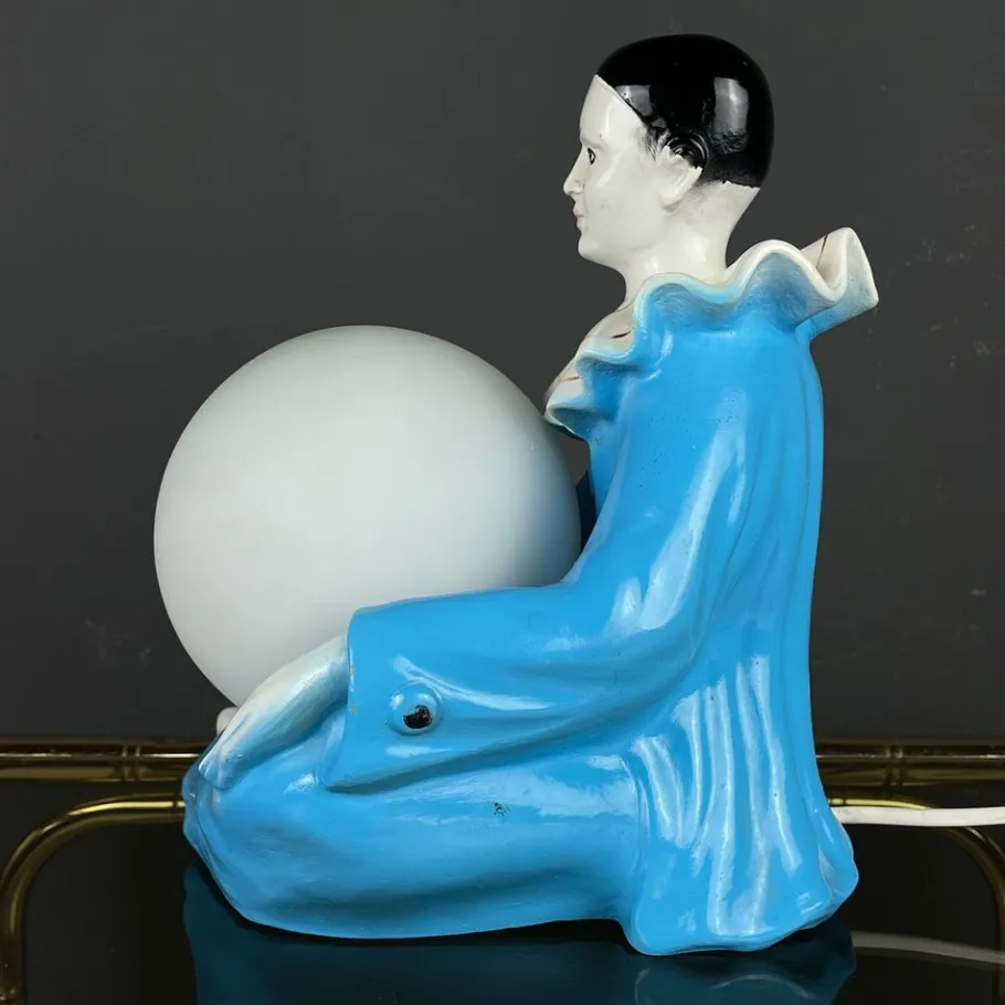 Outlet Pamono Mid-Century Italian Pierrot Table Lamp in Blue Ceramic, 1960s