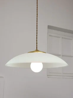 Hot Pamono Mid-Century Italian Saucer Glass and Brass Pendant Lamp