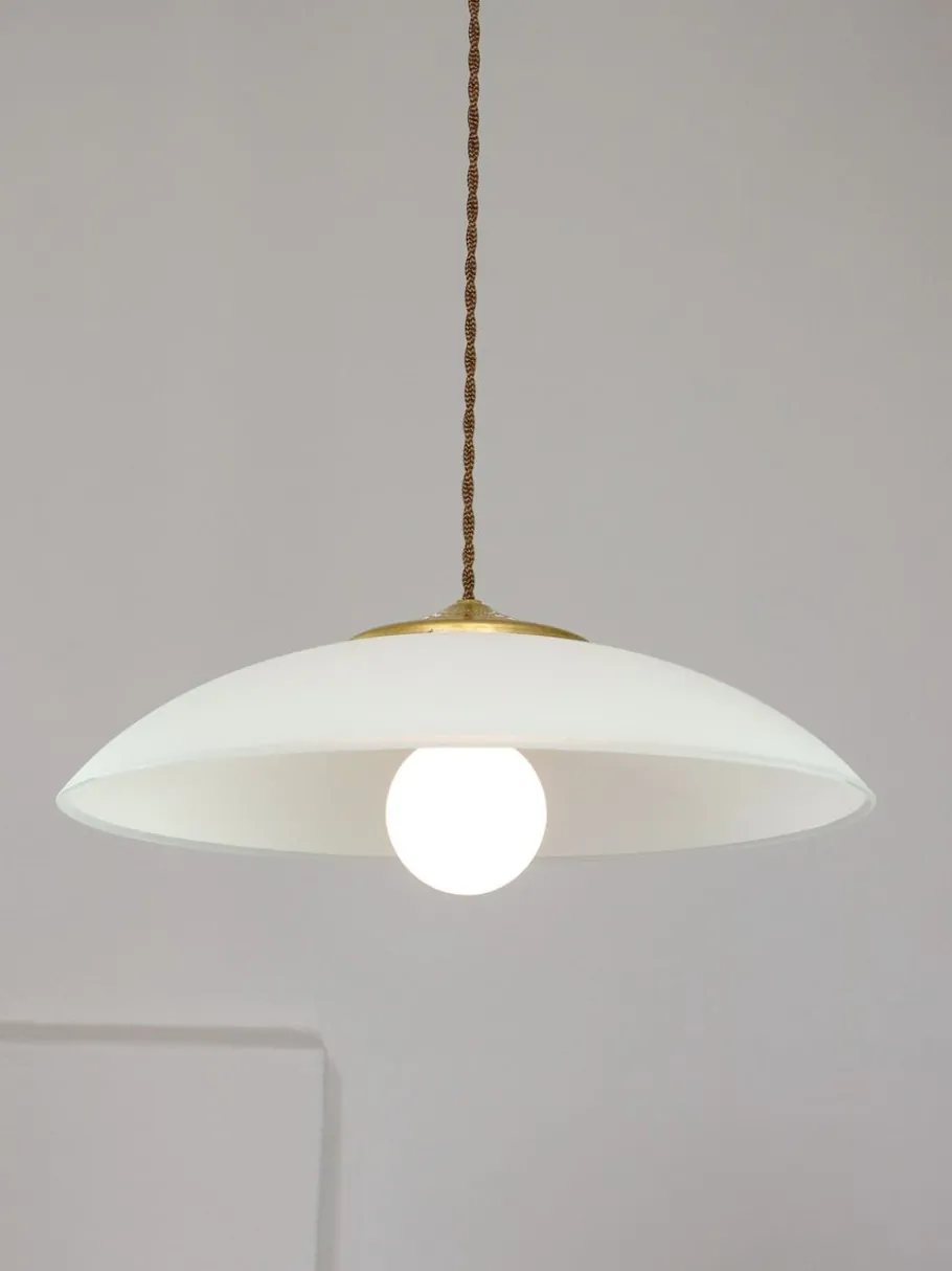 Hot Pamono Mid-Century Italian Saucer Glass and Brass Pendant Lamp