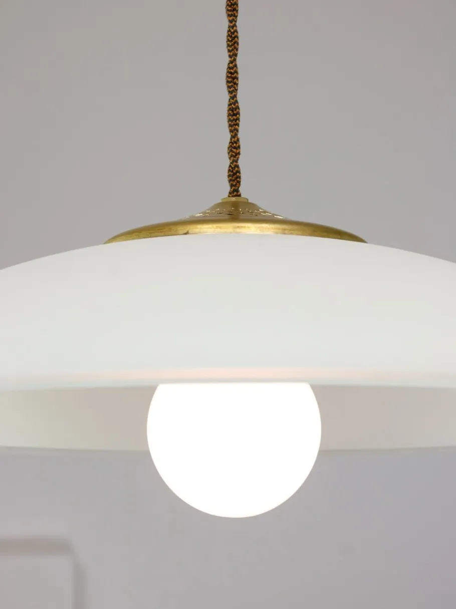 Hot Pamono Mid-Century Italian Saucer Glass and Brass Pendant Lamp